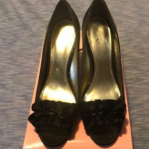 Nina Satin Wedge Peep Toe